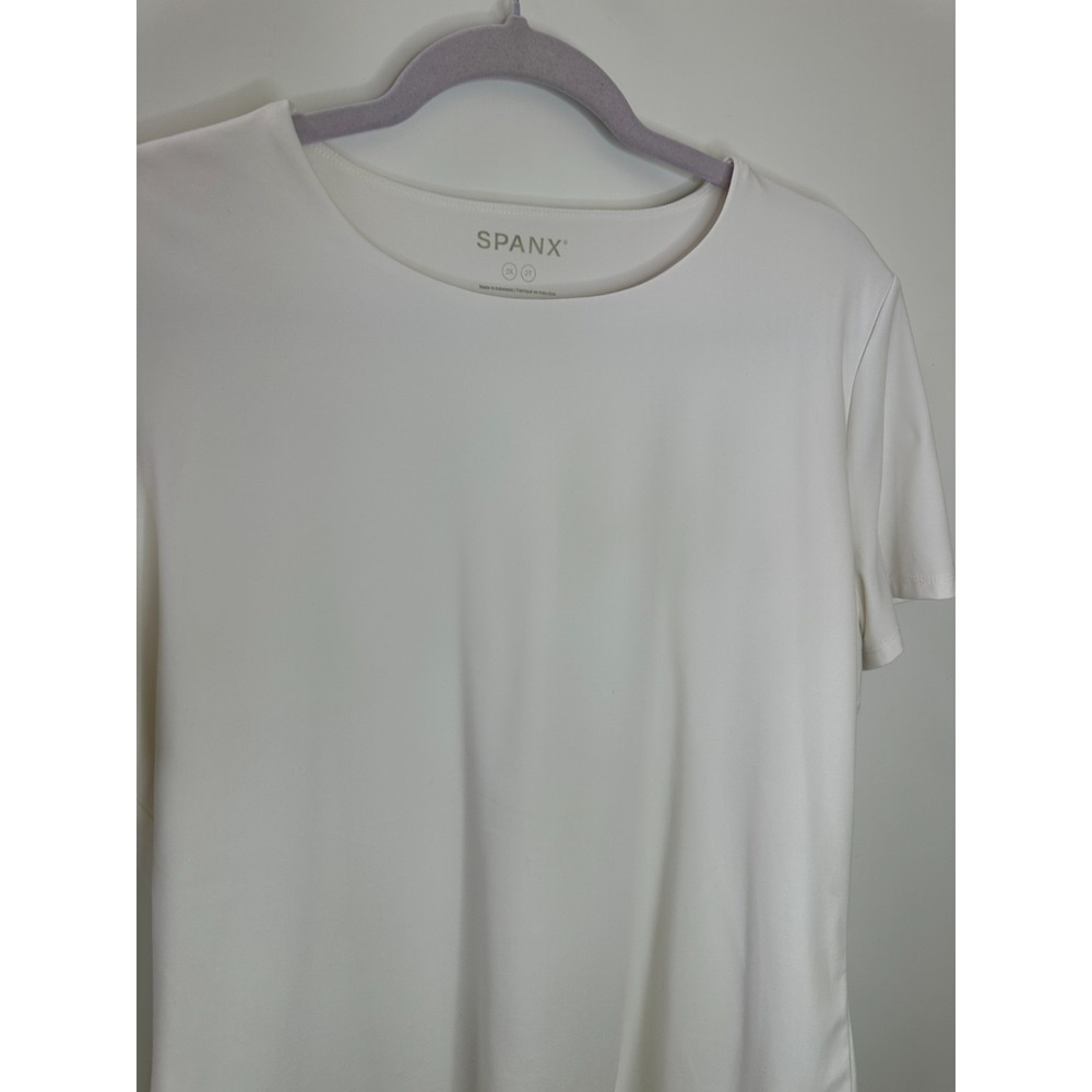 Spanx Short Sleeve Crew Neck Bodysuit White Plus Size 2X Stretch Shapewear Snaps - Picture 4 of 10